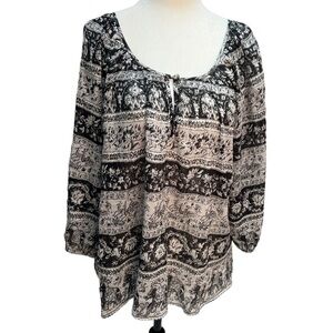 JOIE Black/White Stripe Round Neck Peasant Top 3/4 Sleeve Size XS